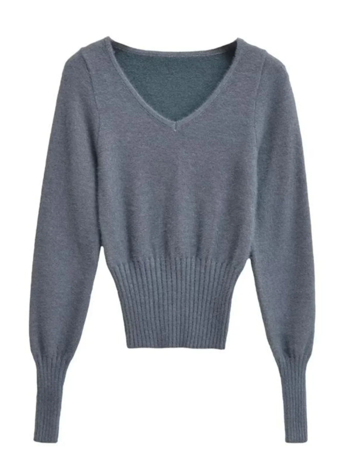 Suéter de Punto de Forro Polar de Manga Larga con Cuello en V para Otoño e Invierno, Moda Femenina, Suave y Acogedor, Estilo ...