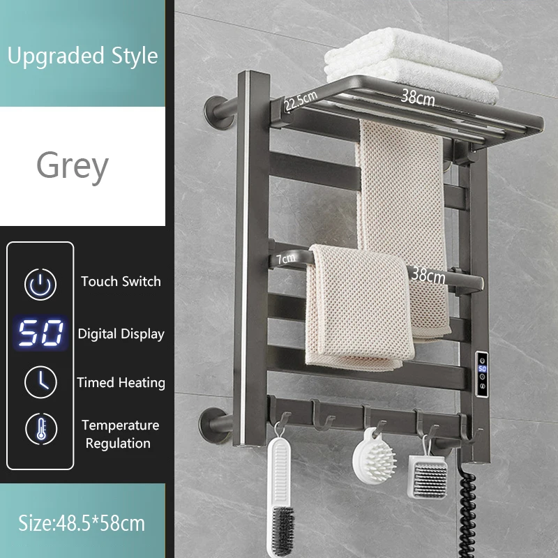Smart Home Elektrische Verwarmde Handdoekstang Grey Elektrische Badkamer Badhanddoek Droger Warmer Kachels Punch Gratis Handdoekrek Radiator 110V