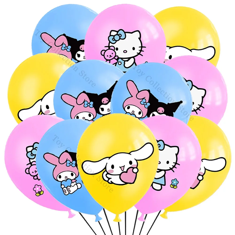 15Pcs Latex Ballon Sanrio Hello Kitty Kuromi Melody Cartoon Kawaii Animal Party Supplies Decoration Air inflate Globos Festivel