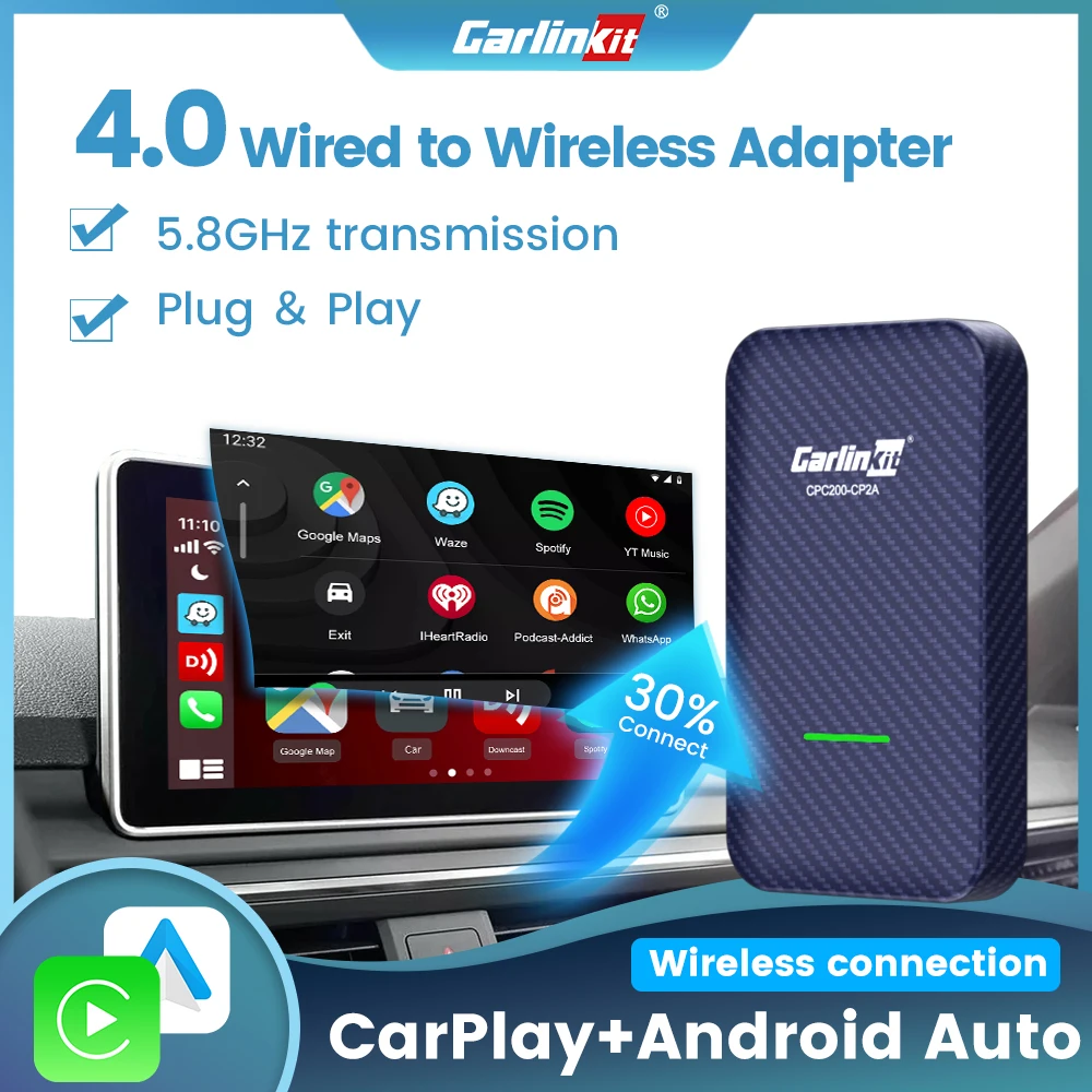 Carlinkit 4.0 CarPlay Wireless Android Auto Wired to Wireless Adapter dla Vw Skoda Toyota Peugeot Kia Mazda IPhone Android Phone
