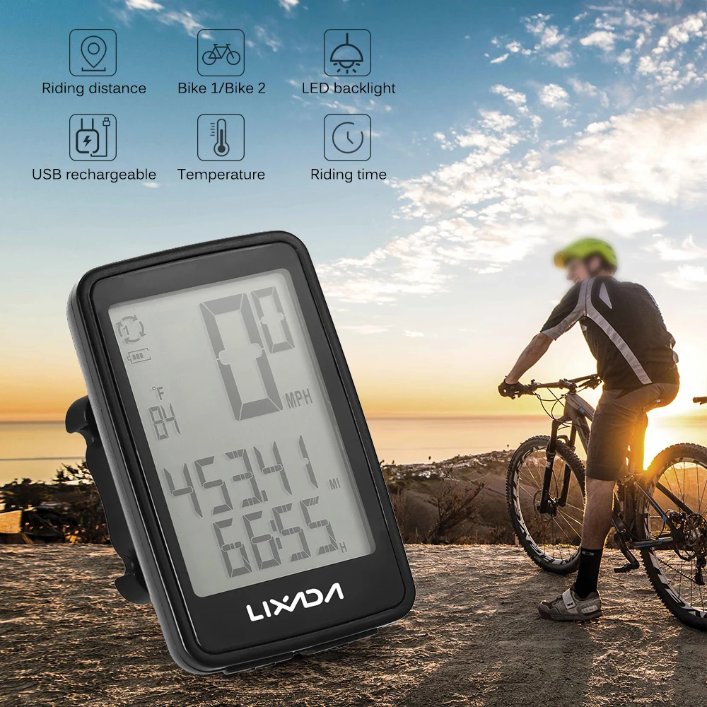 Lixada USB Rechargeable Wireless Bike Cycle Computer with Bicycle Speedometer Odometer