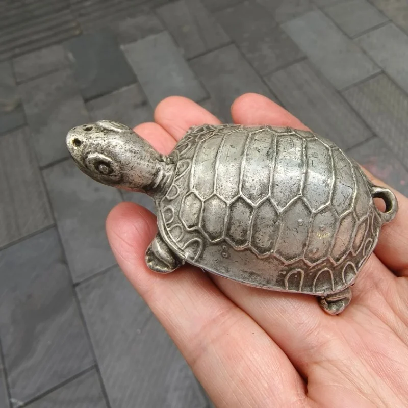 

Chinese collection antique silver plated longevity turtle Feng Shui auspicious statue home craft ornament