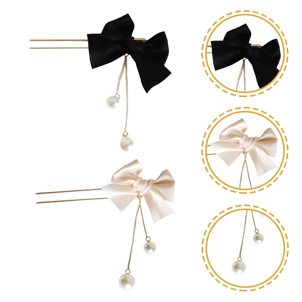

2pcs Pearl Hair Stick Fabric Alloy Imitation Pearl Hairpin For Wedding Party Prom Night Out Elegant Hair Fork Clip Decor