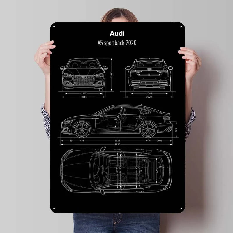 Audi A5 Sportback 2020 Sign Car Metal Poster Home Living Room Decoration Aesthetic Metal Tin Signs for Wall Art Decoration Retro