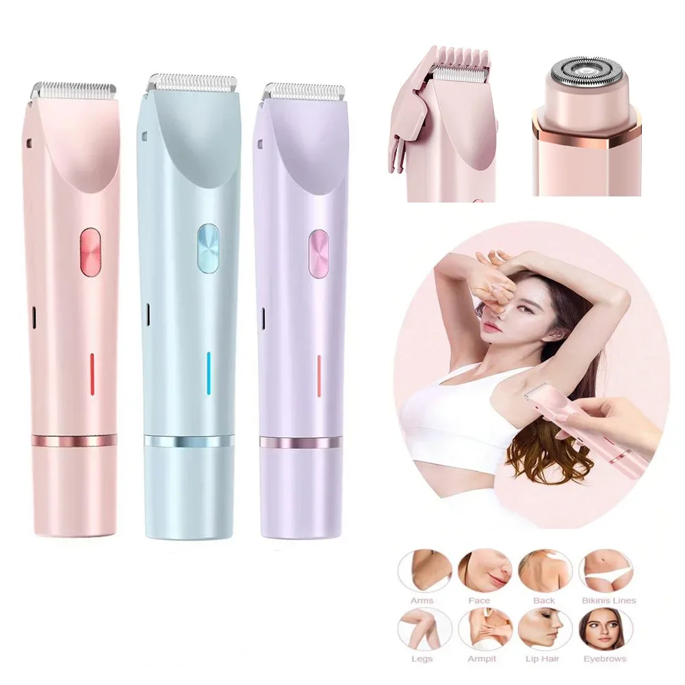 

1PC Dual Head Hair Trimmer Women Electric Razors Rechargeable Wet Dry Painless Shaer Machine Hair Remoer For Body Private Areas
