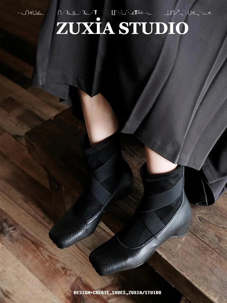 genuine-leather-ballet-ort-boots-women's-square-head-thi-heel-mary-janes-slimming-so-boots-faionable-commute-sle