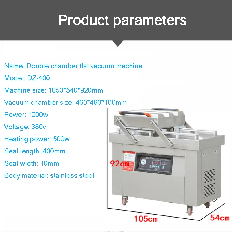 DZ-400 Zgrzewarka próżniowa do żywności Automatyczna dwukomorowa płaska pakowarka próżniowa Oszczędzająca torby Komercyjna maszyna pakująca Kichen