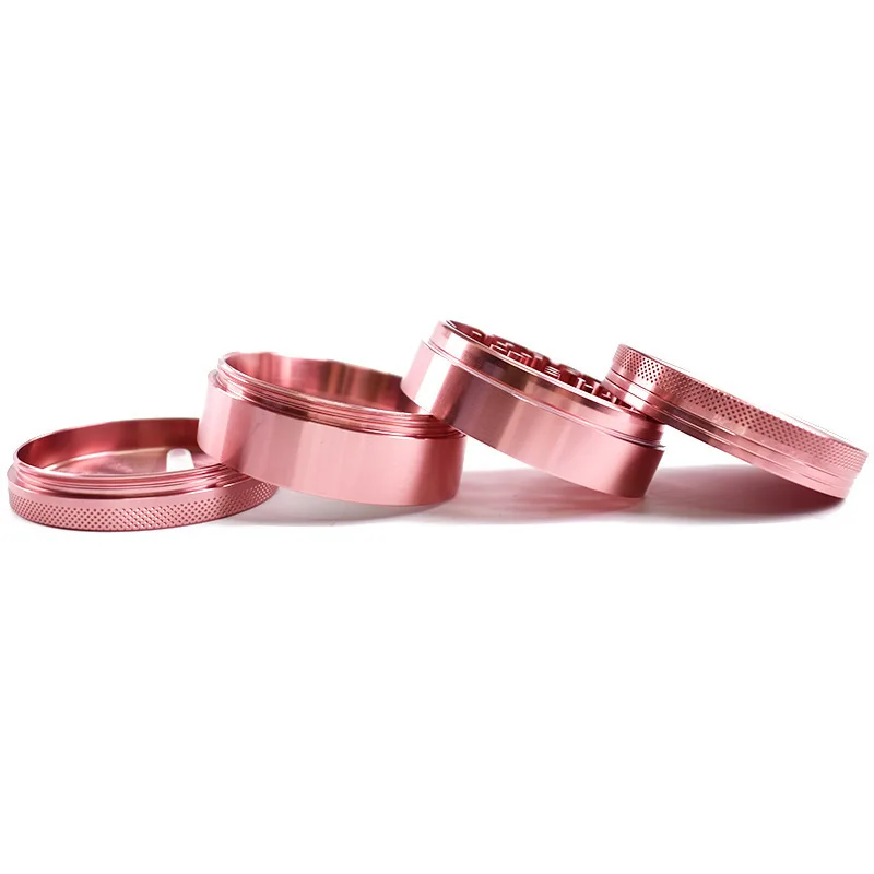 4 Layer Pink Rose Gold Aluminum Alloy Smoke Grinder Flat Four Layer Metal Tobacco Grinder