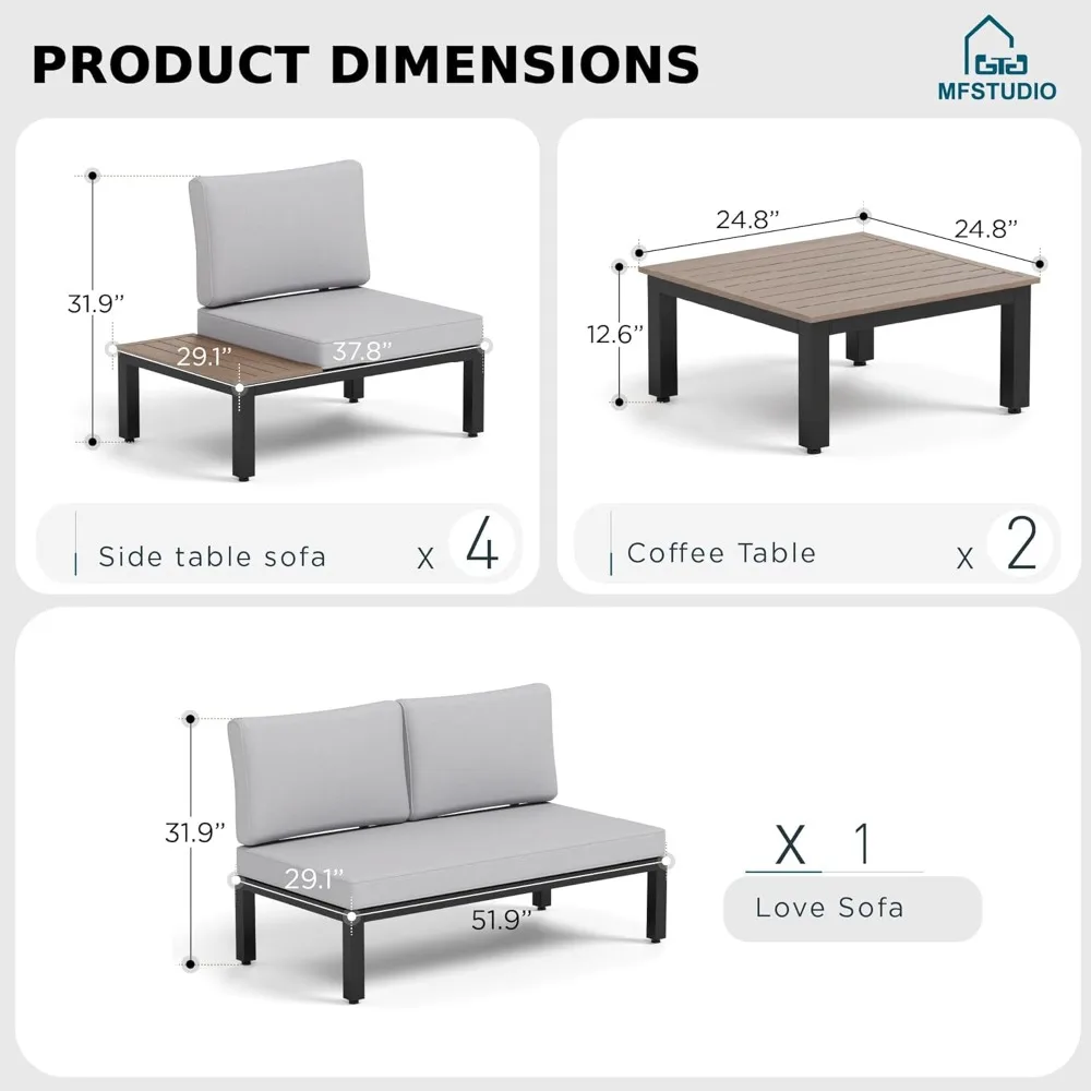 7 Pieces Patio Furniture Set,Outdoor Metal Frame Patio Sectional Sofa Conversation Set with 2 Coffee Tables&Removable Cushion