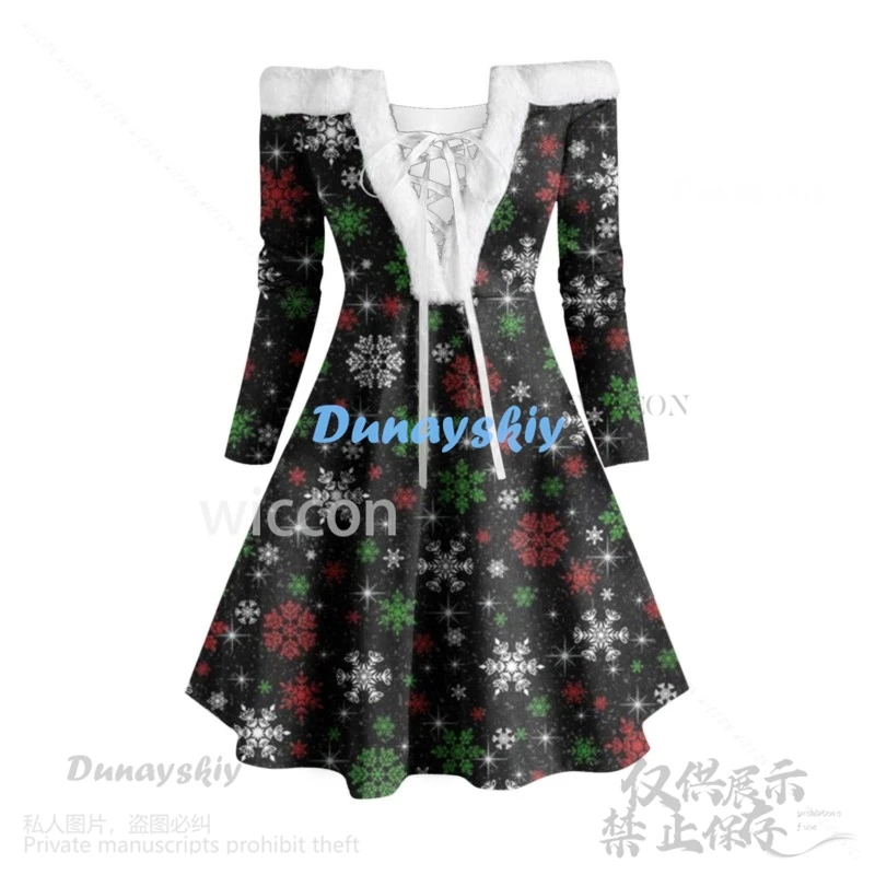 Robe de Noël élégante à manches longues pour femmes et filles, col en fausse fourrure, Lolita, flocon de neige sexy, personnalisé, Off Initiated, Anime, 2024