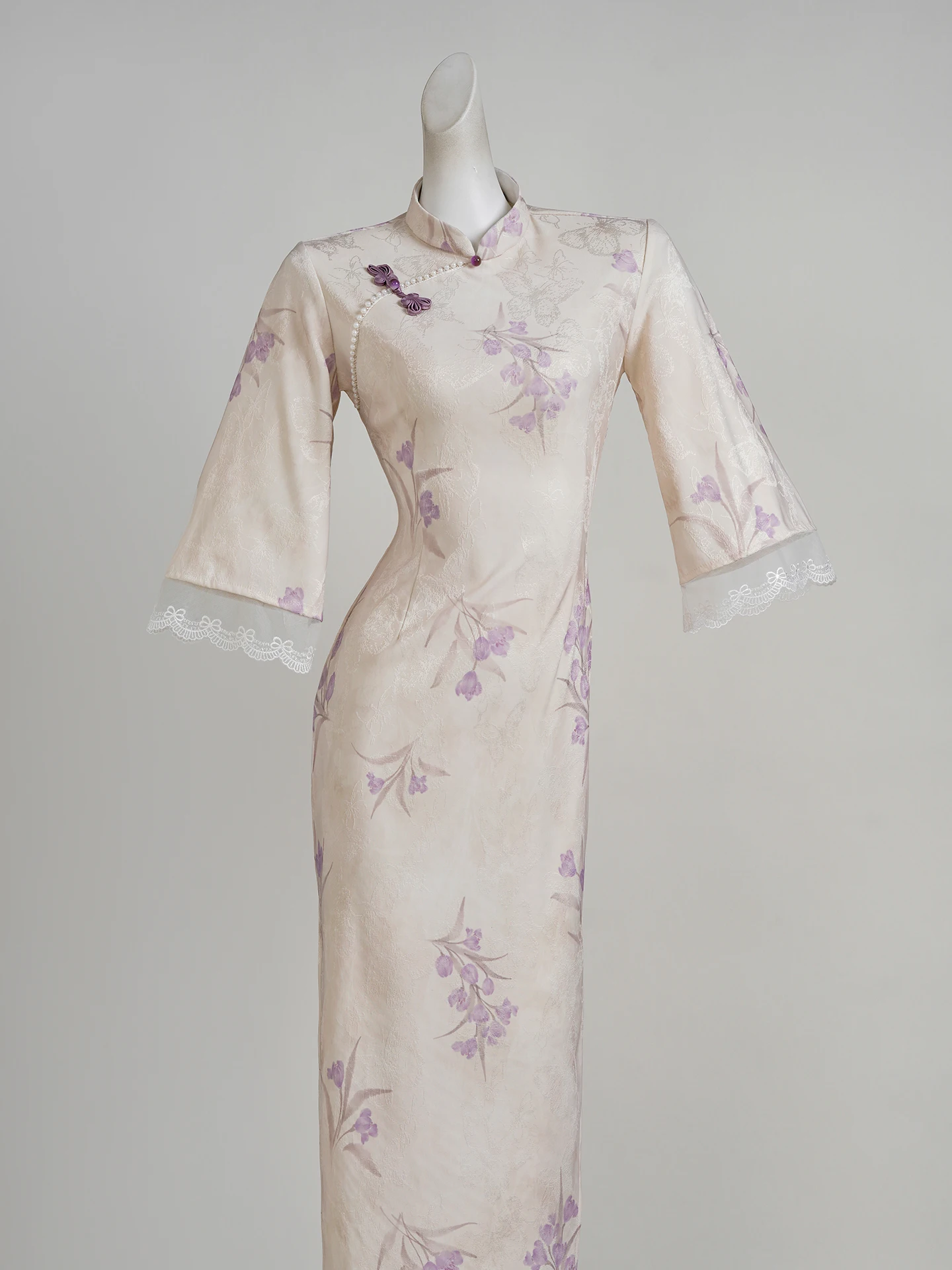 

Обновленное платье-ципао Young Sle Dr Ele National Fashion с низким разрезом и длинными рукавами для современных женщин