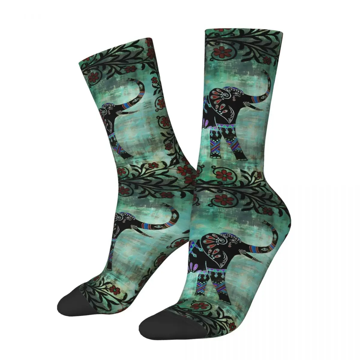 Indian Elephant Decorative Floral Art Sock Printed Man Polyester