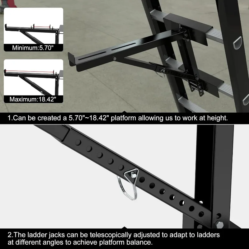 비계 플랫폼용 조정 가능한 사다리 잭, 2-링 쇼트 바디 익스텐션 사다리 잭, 비계 브래킷, 2025 업그레이드, 2 팩