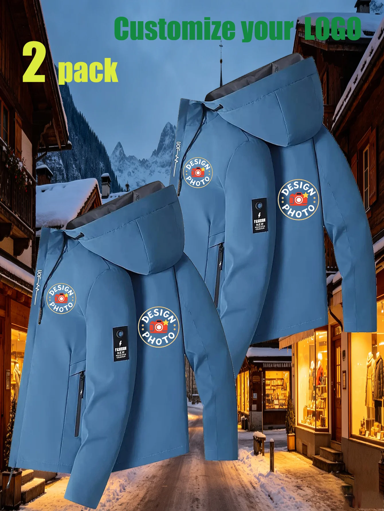 Two-piece custom hooded casual jacket coat. The logo can be designed as a couple's style, enterprise work uniform, team-building