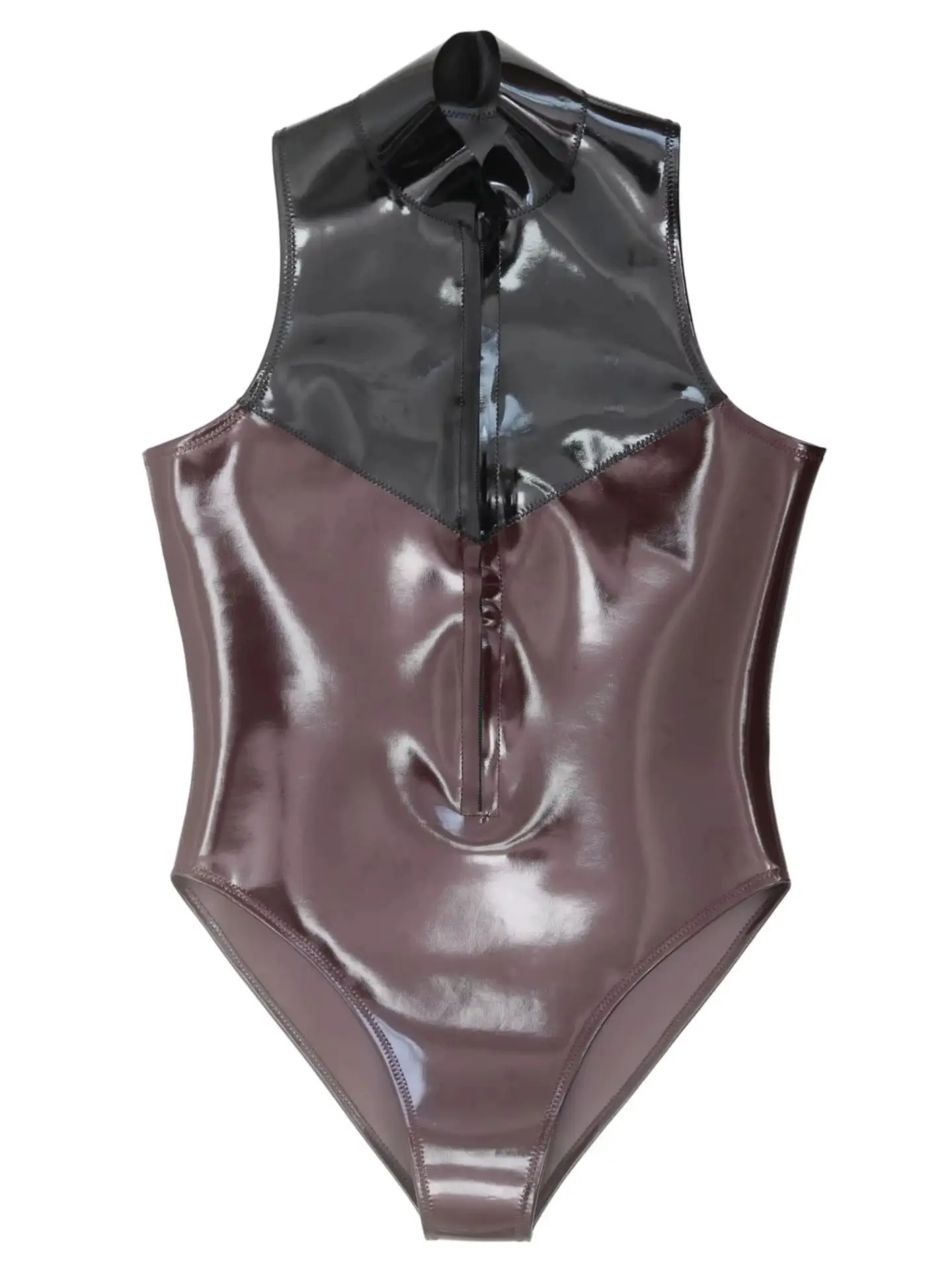 Reversible Double Sided PU Leather Bodysuit Sleeveless Wet Look PVC Catsuit Waterproof Swimsuit Tights Leotard Teddies Unitard