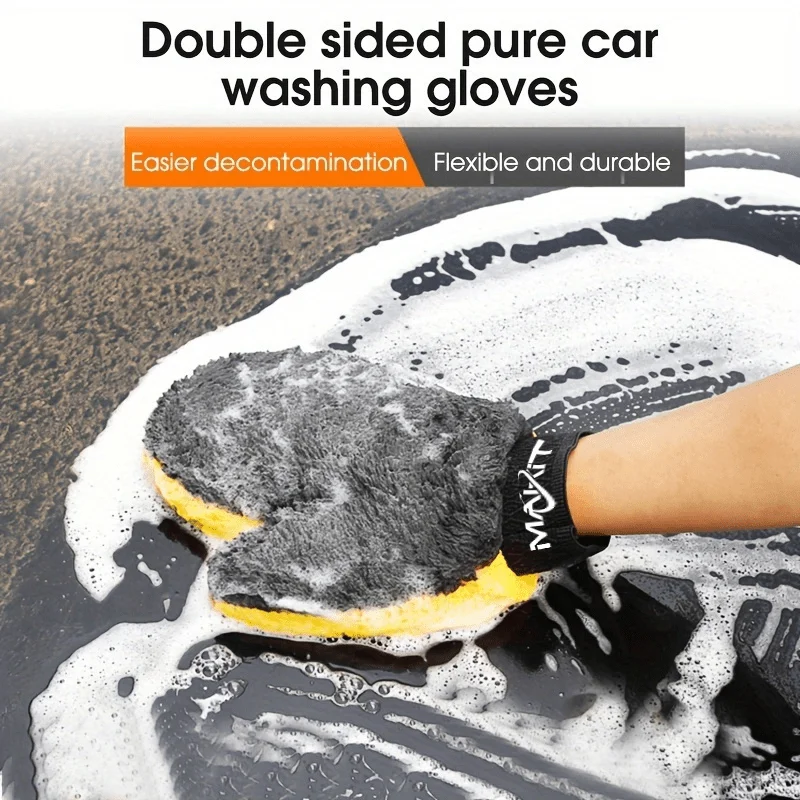 Makit 1pc Premium Car Wash Gloves, Velvet-Like Soft Lining Scratch-Free Design, Waterproof Paint-Safe Cleaning Mitt,
