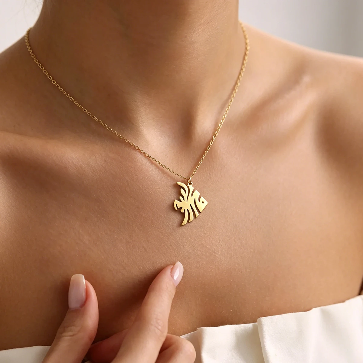 Todorova Minimal Tropical Angelfish Necklace for Women Stainless Steel Hollow Fish Shape Chain Fresh Luxury Jewelry Gift