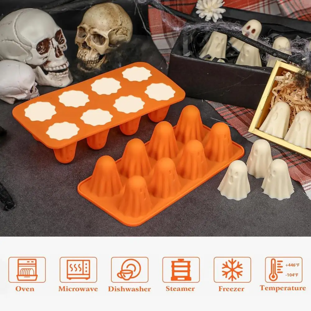 Ghost-shaped Dessert Mold Ghost Silicone Mold 8-cavity Halloween Chocolate Candy Molds for Jelly Pudding Ice Cube Crayon Resin