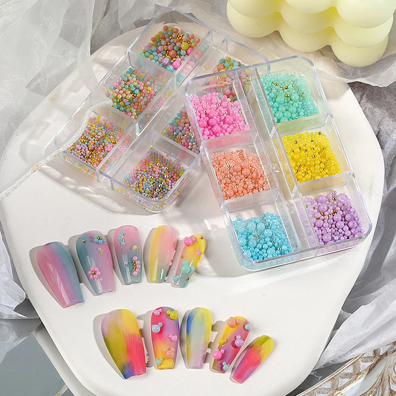 6 Grids Rainbow Caviar Beads For Nail Design Mixed Size Bubble Beads Nails Art Decoration Kawaii Accessories Summer DIY Manicure