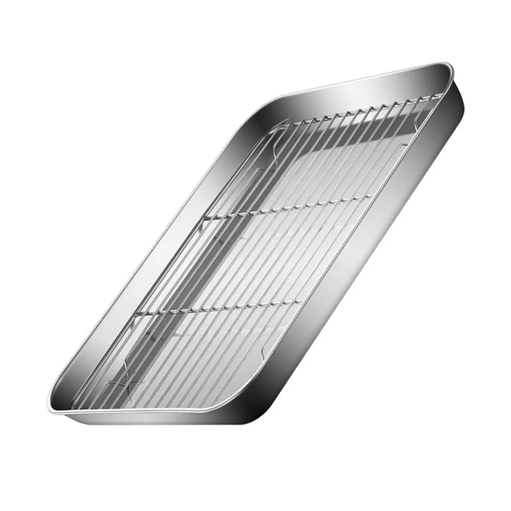 1Pcs Smooth Edge Stainless Steel Barbecue Serving Tray with Filter for Healthy Grilling Baking Snack Prep Kitchen Outdoor Use