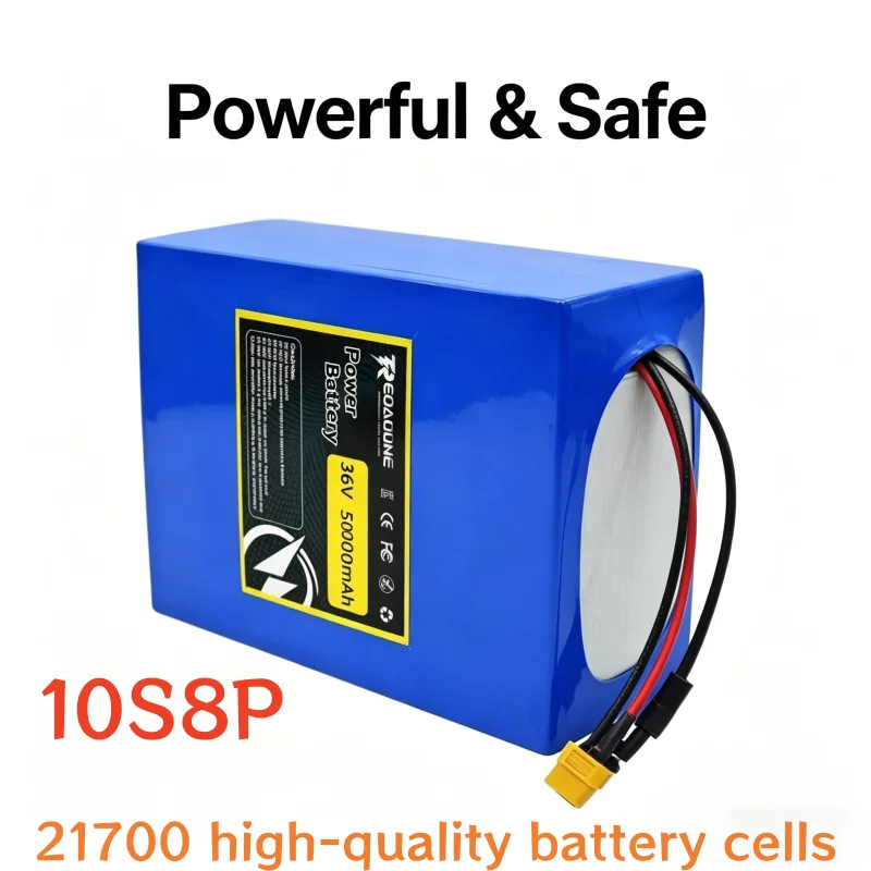 

36V 50Ah Rechargeable Battery Pack, 10S8P Lithium Ion with Charger, Heavy Duty for Camping, Fishing Kayak & Outdoor Backup