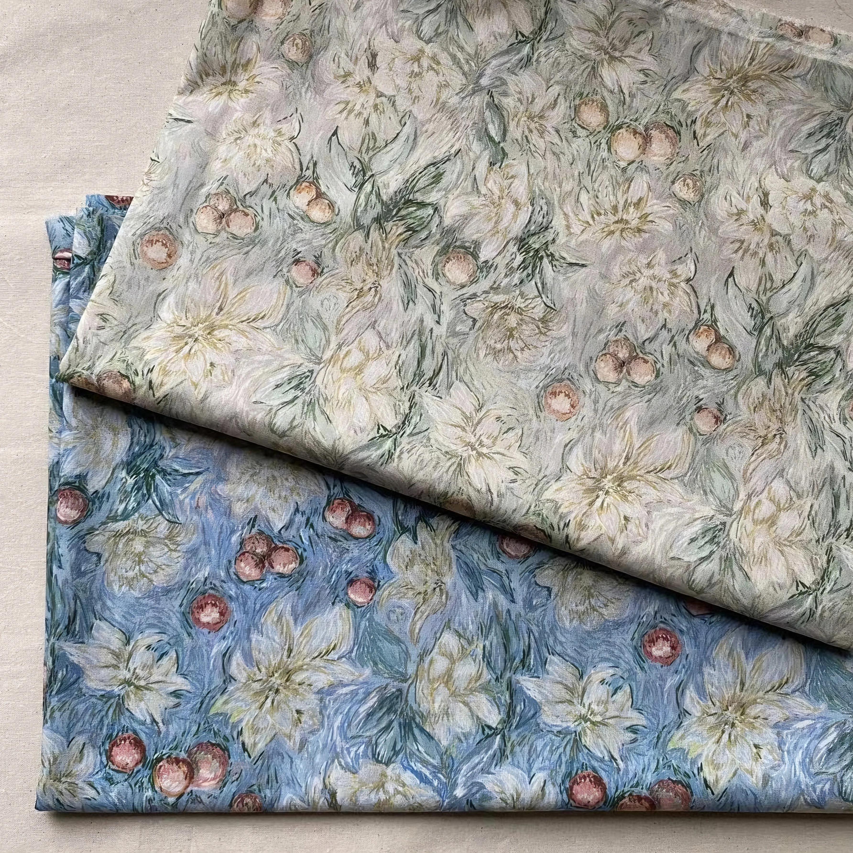 Dreamy Floral Berry 60S Cotton Poplin Printed Fabric for DIY High - End Apparel Production of Children's Dresses Bags Creation