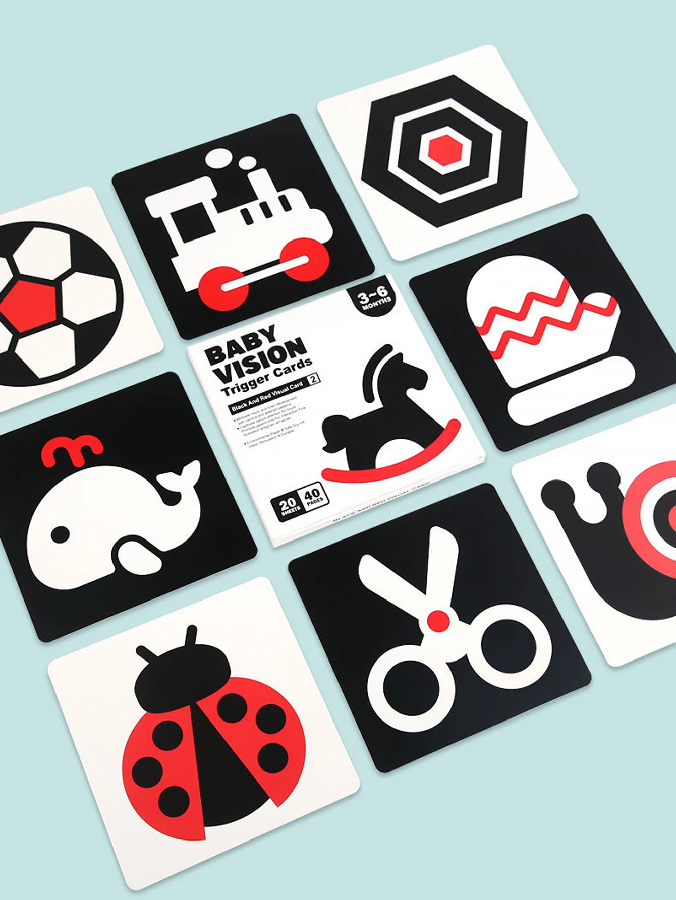 بطاقة بيبي مونتيسوري باللون الأسود والأبيض، بطاقات أنشطة تعلم التحفيز البصري عالية التباين، هدية للتعليم المبكر للرضع #3
