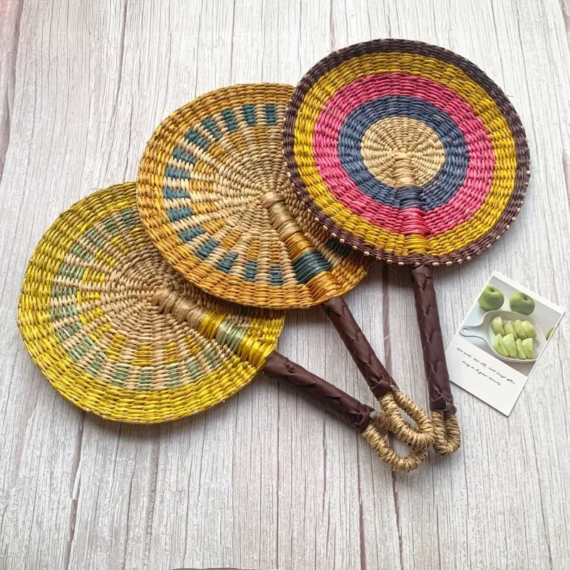 1pcs Hand Woven Sea Grass Fan Vintage Summer Mosquito Repellent Sun Protection Triangle Bandana Visor Hat