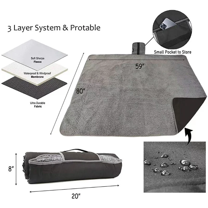 1pcs Portable Blanket Outdoor Waterproof Camping Blanket Wild Camping Blanket Washable Camping Rug Thickened