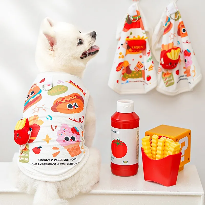 

Ice Silk Pet Dog Clothes Pet Fries Vest Yorkshire Summer Sleeveless T-Shirt Puppy Cartoon Pullover Pet Supplies