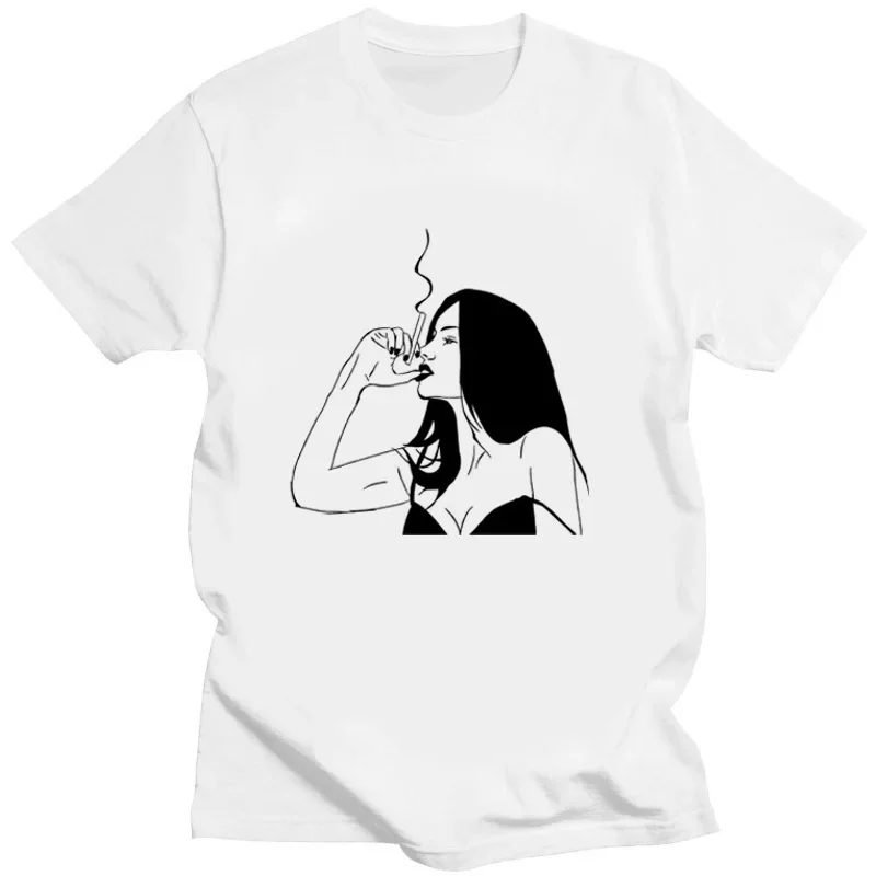 Unique Unisex Streetwear Hip-hop Tops Girl smoking Sexy Print Tshirt Fashion Summer Short-sleev Men Women Novelty Tee Shirt