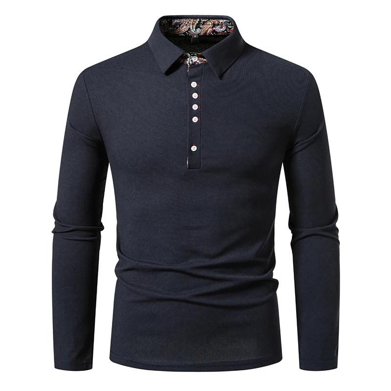 Casual Polo Shirt Men Fashion Paisley Color Block Long-Sleeve Men\'s New Autumn Business Polo Shirts Solid Color Hip Hop Top Tees