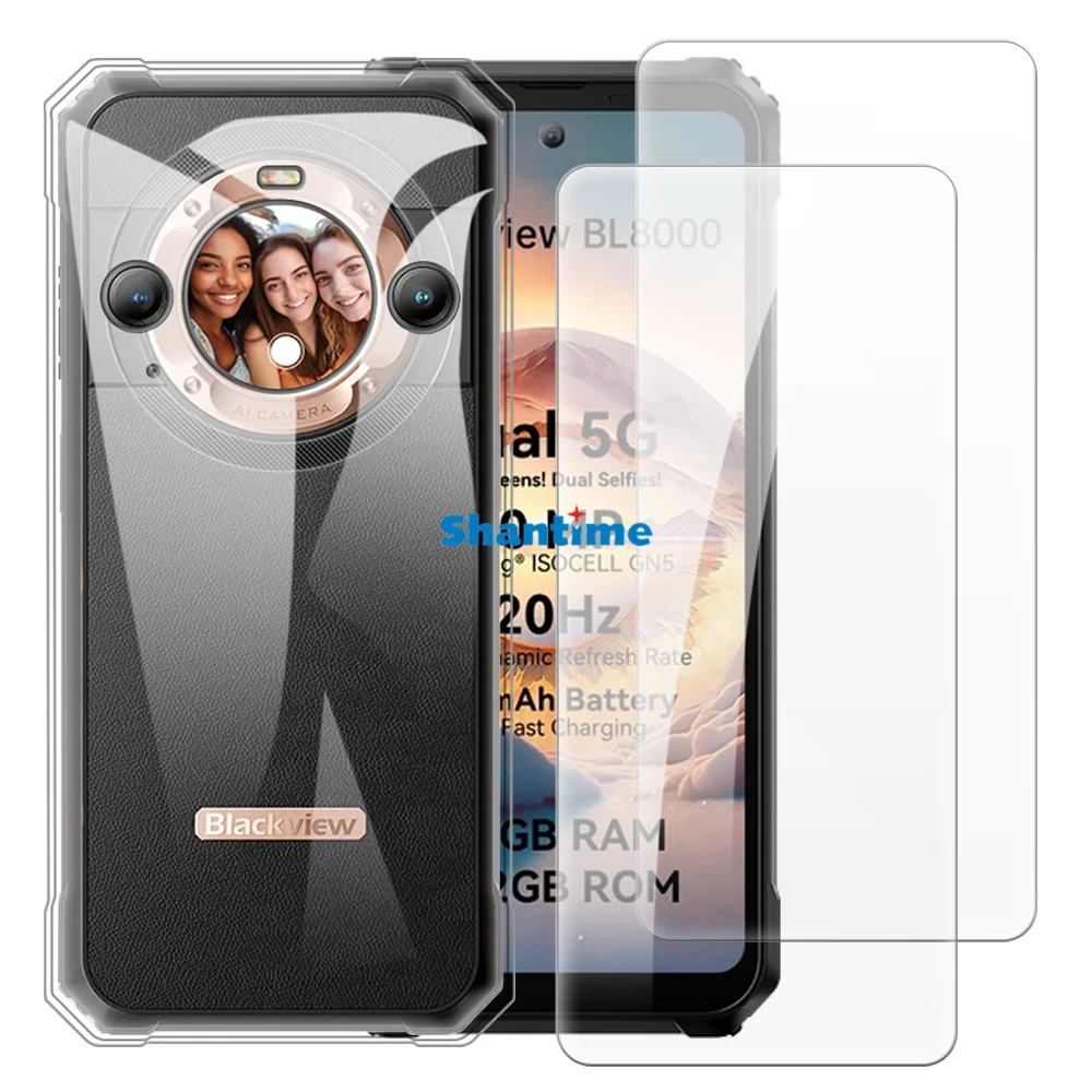 Soft Case + 2 Pack Tempered Glass Screen Protectors for Blackview BL9000 Pro 5G Full-Body Protection