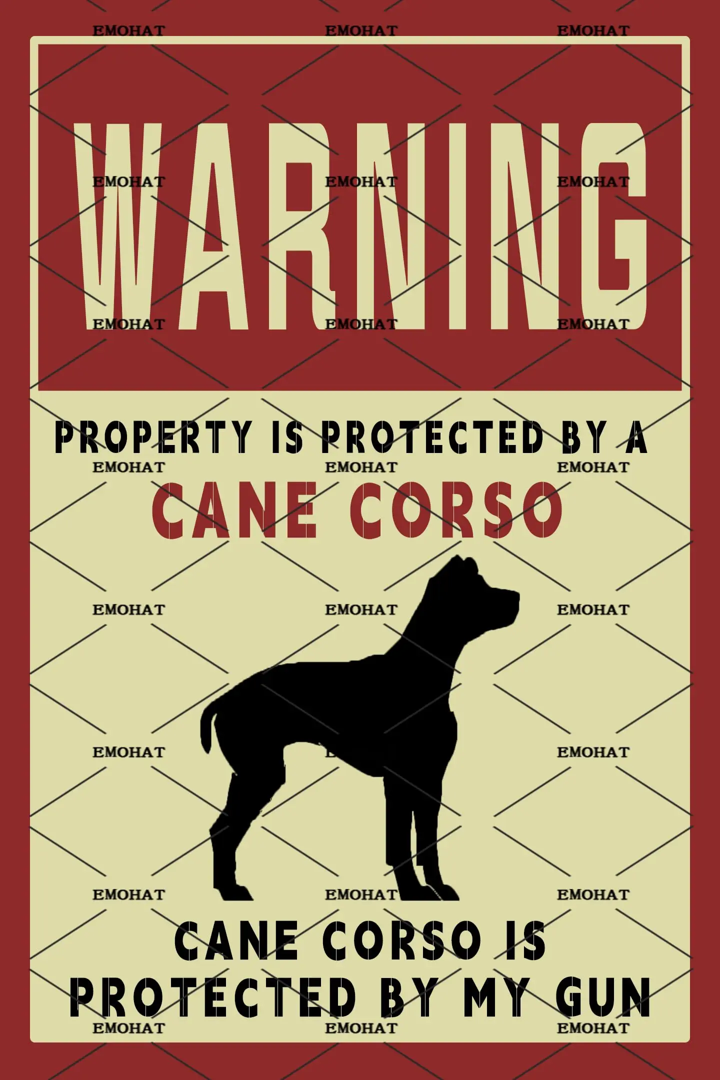 EMOHAT Tin Metal Sign Metal Painting Warning Sign Warning Cane Corso Dog Sign Yard Sign Wall Decoration Aluminum Sign For Home G