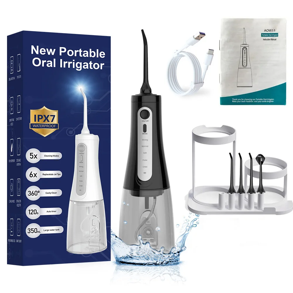 

5-Speed Portable Oral Irrigator Water Flosser with Storage Holder For Dental Teeth Cleaning 350ml Water Jet Floss IPX7Waterproof