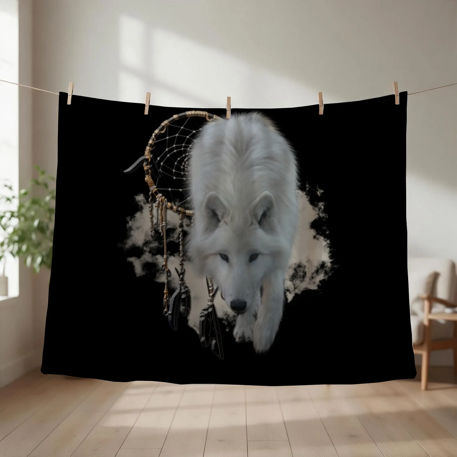 Shaman White Wolf Throw Blanket Furrys Decorative Sofa Beautifuls Thermal Blankets