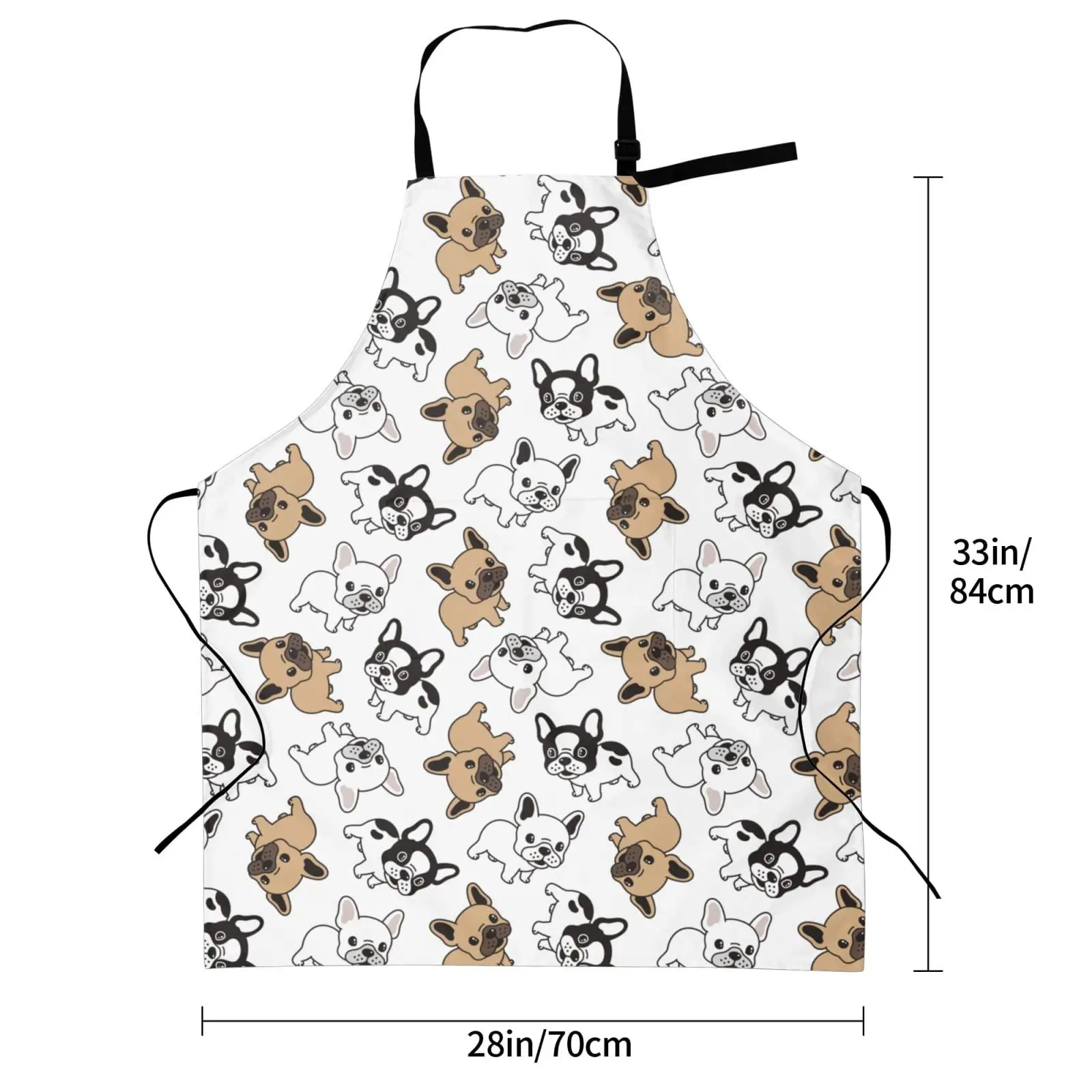 Bulldog Dog Puppy Waterproof Bib Apron with 2 Pockets, Adjustable Kitchen Chef Apron for Men Women Cooking Grooming Bbq