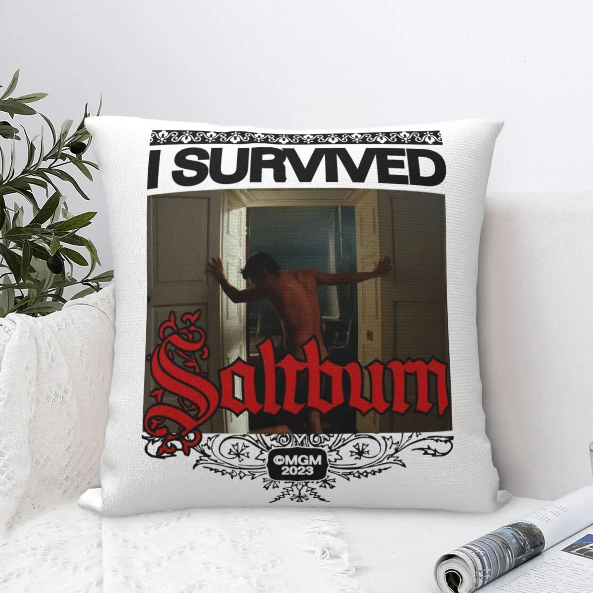 Saltburn I Survived Movie Pillowcase Polyester Cushion Cover Decorations Throw Pillow Case Cover Home Square 45X45cm