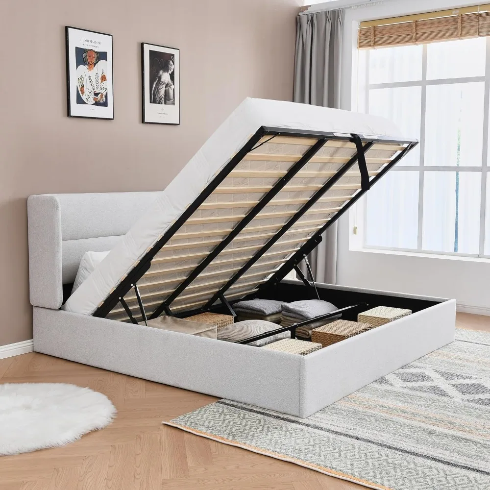 

Extra Large Cushioned Platform Bed with Hydraulic System, Bed Frame with Storage Space, Lifting Storage Bed