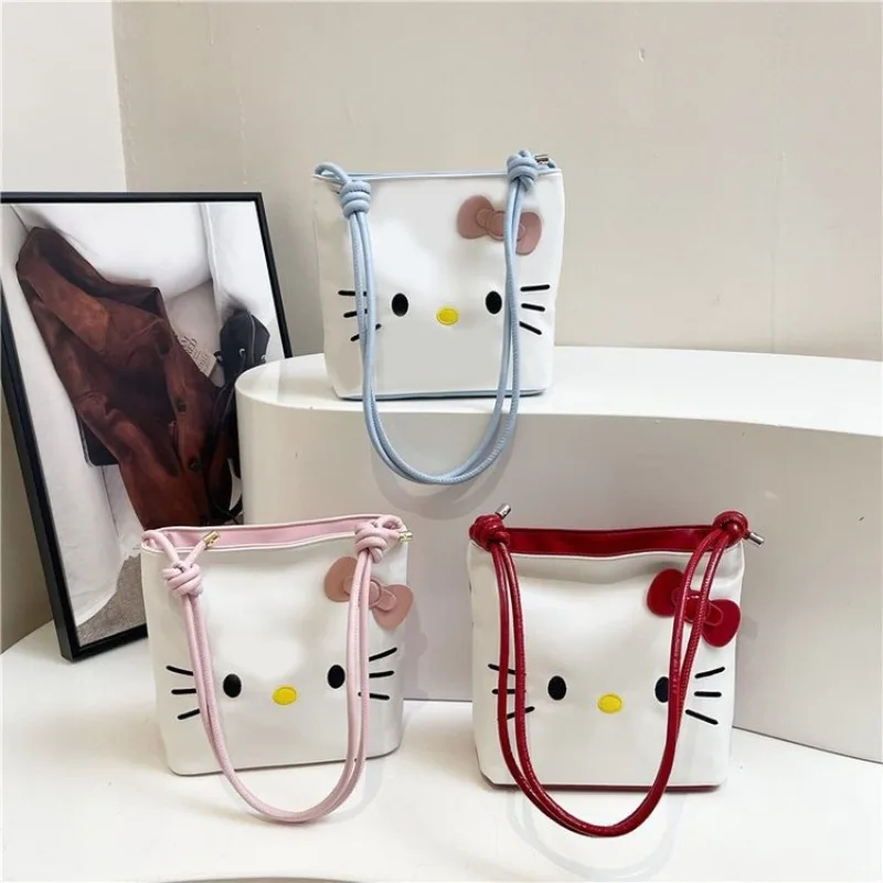 

Sanrio Fashion Sweet Bow Cartoon Hello Kitty Handbag Women's Large Capacity Leisure High Quality Versatile Tote Bucket Bag