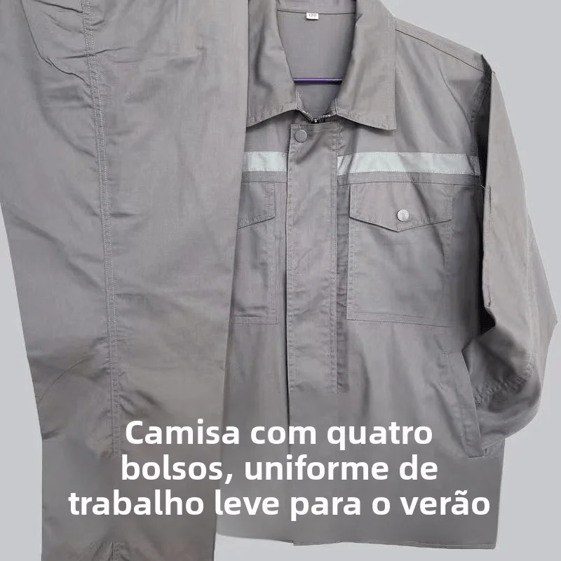 pure-cotton-summer-thin-workwear-set-men's-long-sleeve-top-wear-resistant-workwear-for-construction-site-labor-protection-suit