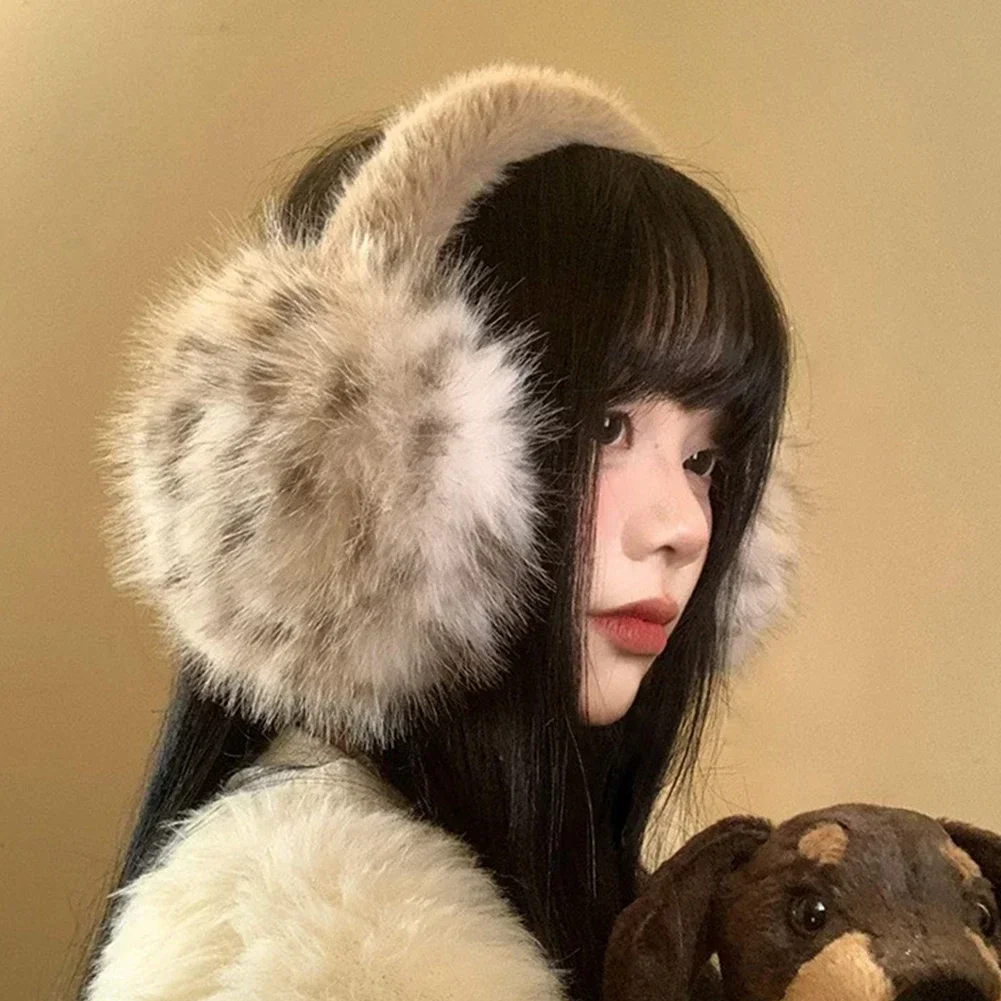 

Модные зимние ветрозащитные леопардовые плюшевые наушники Y2K, утолщенная шапка с искусственным лисьим мехом, большие размеры, защитный чехол для ушей с защитой от порезов