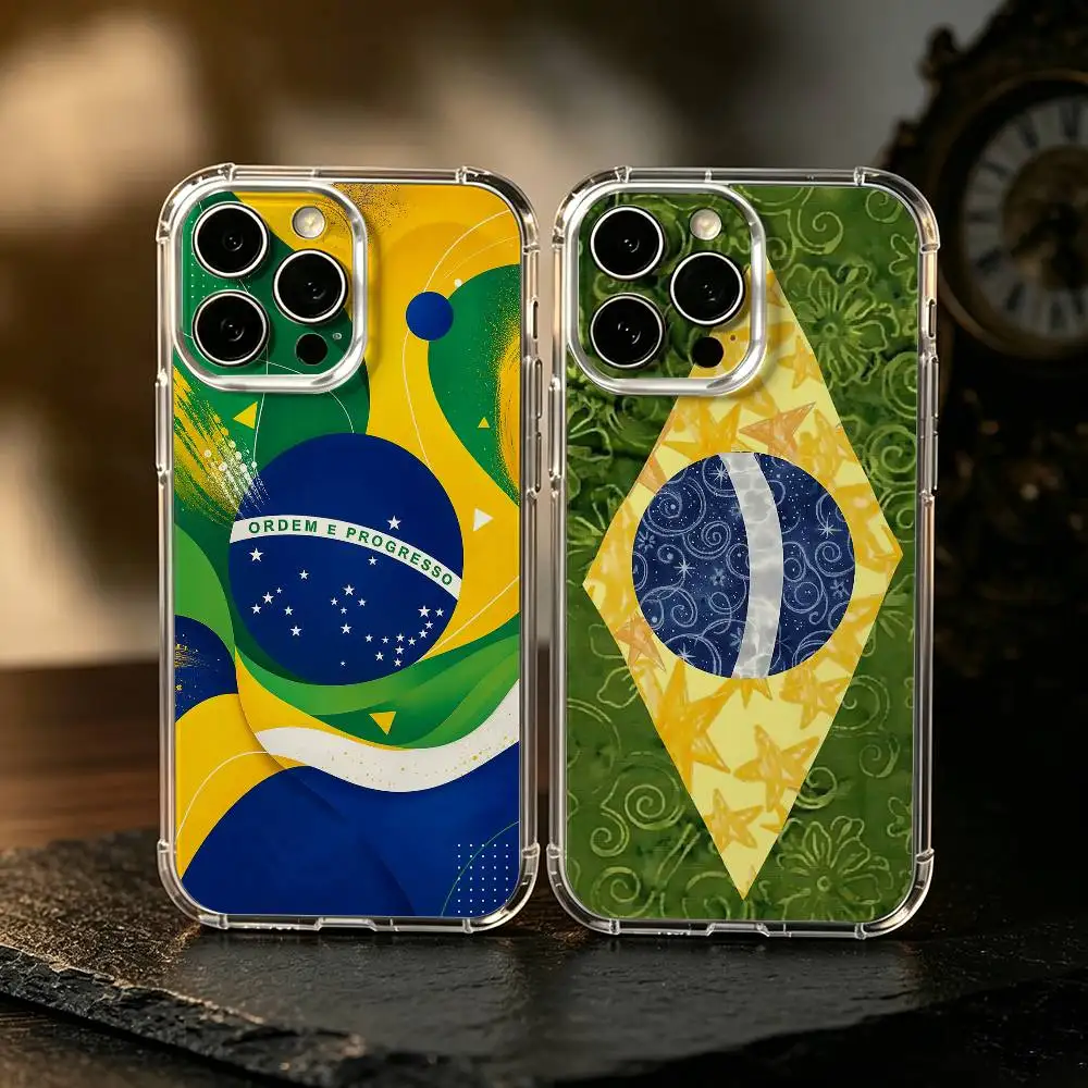 B-Brazil Flag Phone Case For iPhone17,16,15,14,13,12,11 Plus,Pro Max Soft Transparent Cover