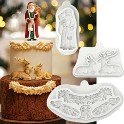 Reindeer Festive Garland & Father Christmas Silicone Mould Fondant Cake Decorating Mold Clay,Sugarcraft Cupcake Chocolate Tool