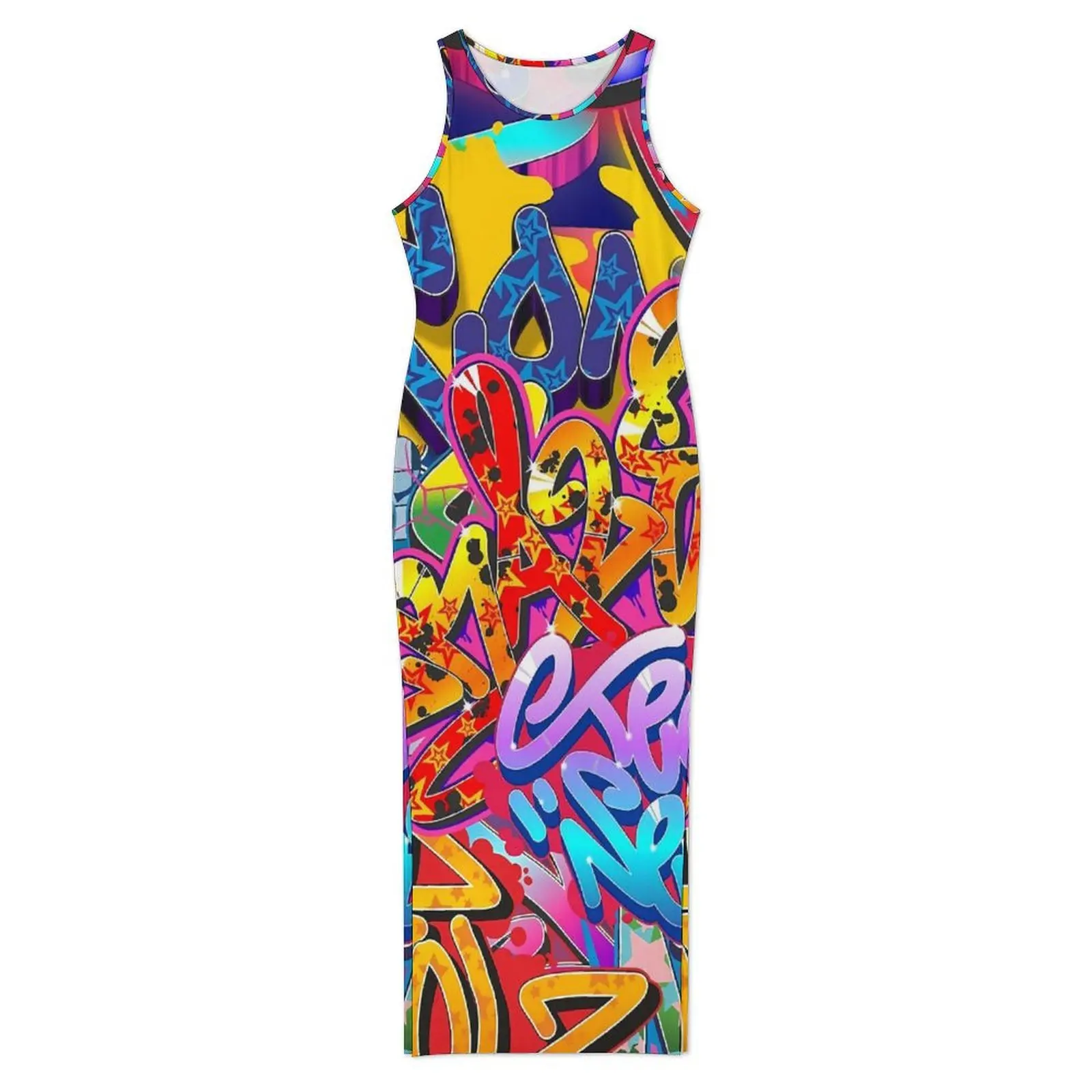 Graffiti Words Dress Sleeveless Colorful Print Streetwear Maxi Dresses Cute Bodycon Dress Women Design Oversize Vestido