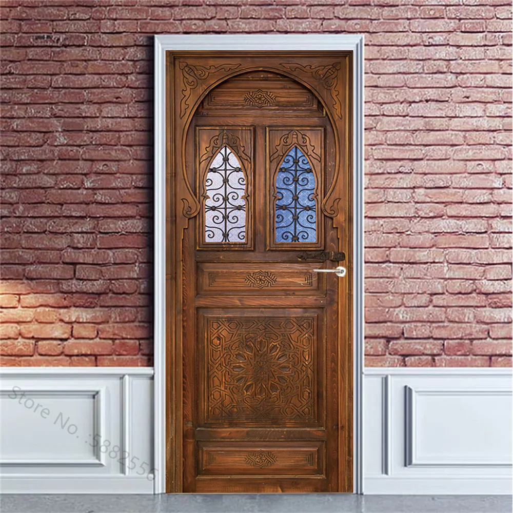 White, Gray, Dark Yellow, Personalized Minimalist Simulation Door Mural Self-adhesive Wallpaper for Decorative Room Door Sticker