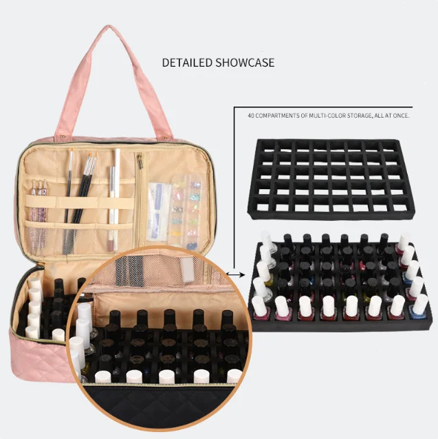 Large Capacity Foldable Makeup Bag Double-Layer Nail Tool Organizer suitcase Nail Polish Bag Cosmetic Bag Nail Polish Organizer