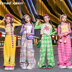 Girls Lovely Streetwear Children Hip Hop Crop Top Graffiti Cargo Pants Clothes Sets Kids Cute Street Dance Jazz Stage Costumes