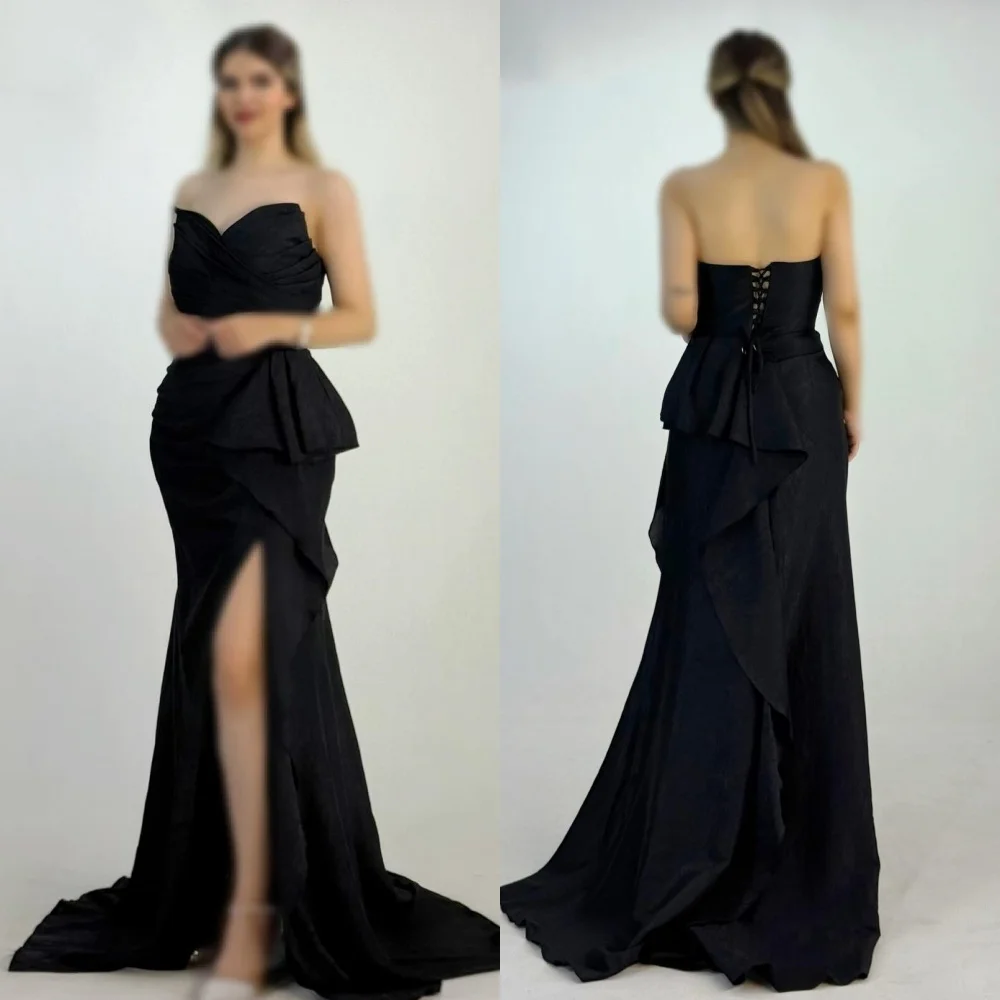 

Customized Pastrol Retro Jersey Pleat Ruched Draped Mermaid Strapless Long Dresses Bespoke Occasion Dresses Exquisite Elegant