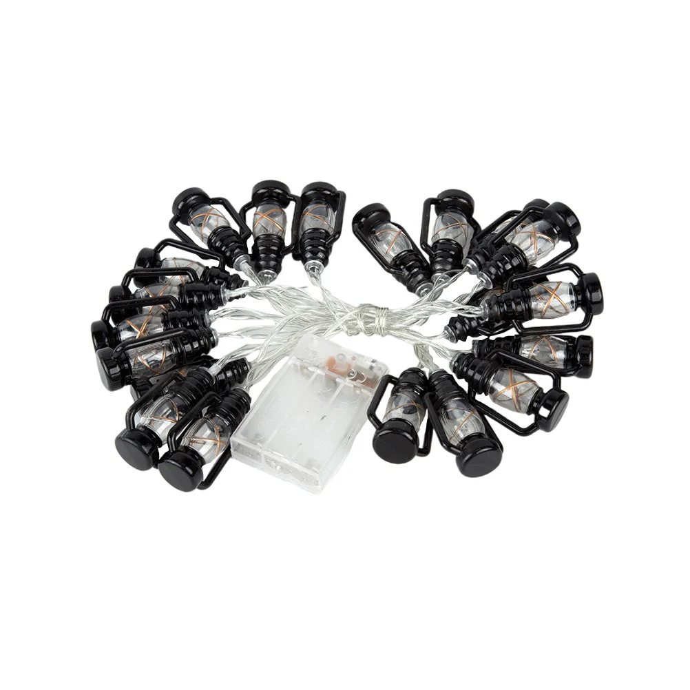 2 متر 20 مصباح على شكل سلسلة أضواء فانوس ريترو LED لتزيين حفلات الزفاف ومهرجان عيد الميلاد باللون الأسود